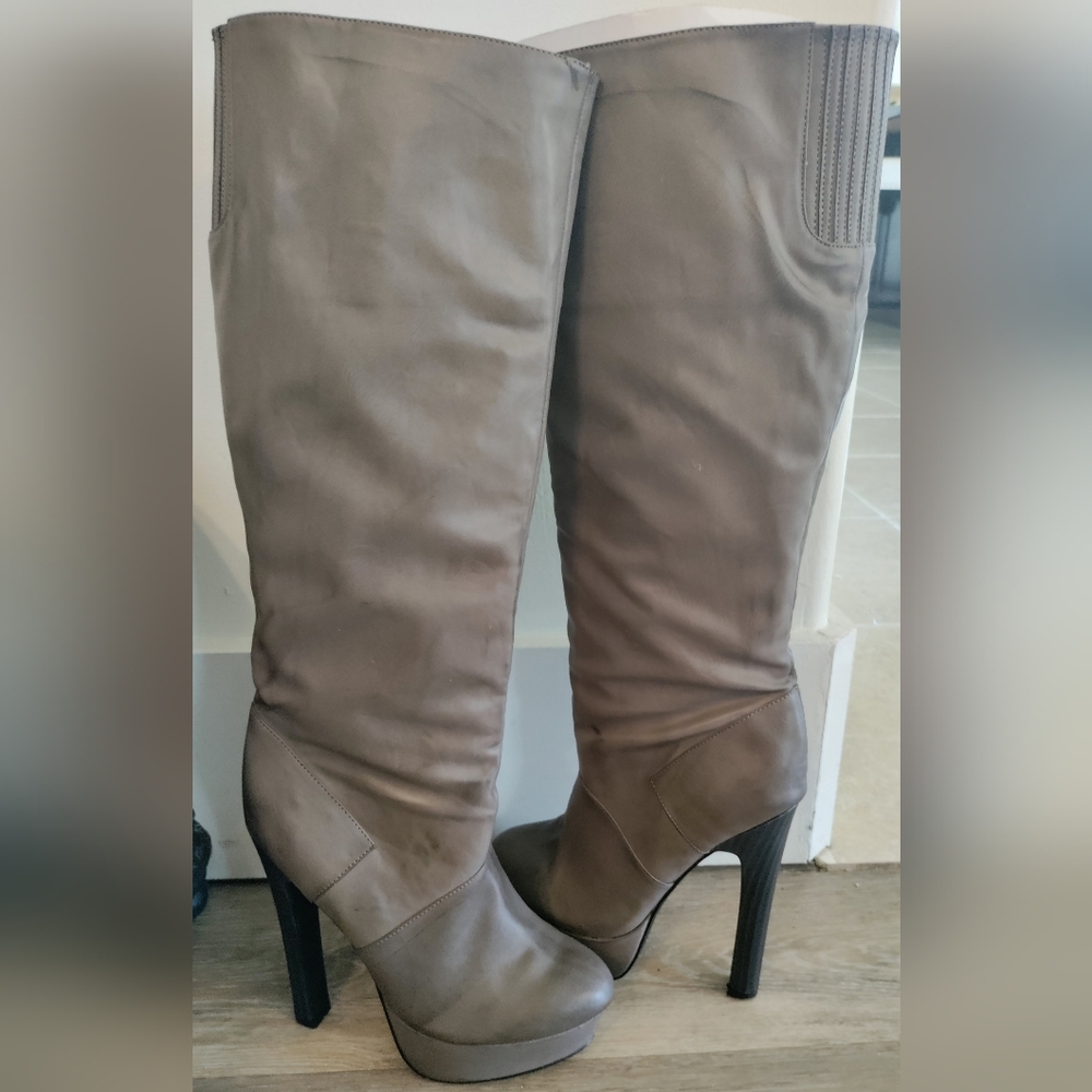 Like New Sz8 V.S. Colin Stuart Gray Slouch Knee-High 6" Heel Platform Boots